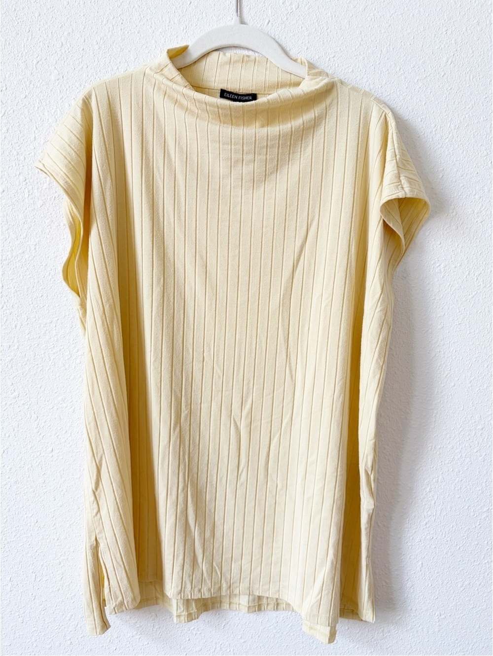 Eileen Fisher Washable Stretch Rib Funnel Neck Square Top Yellow Size 1X